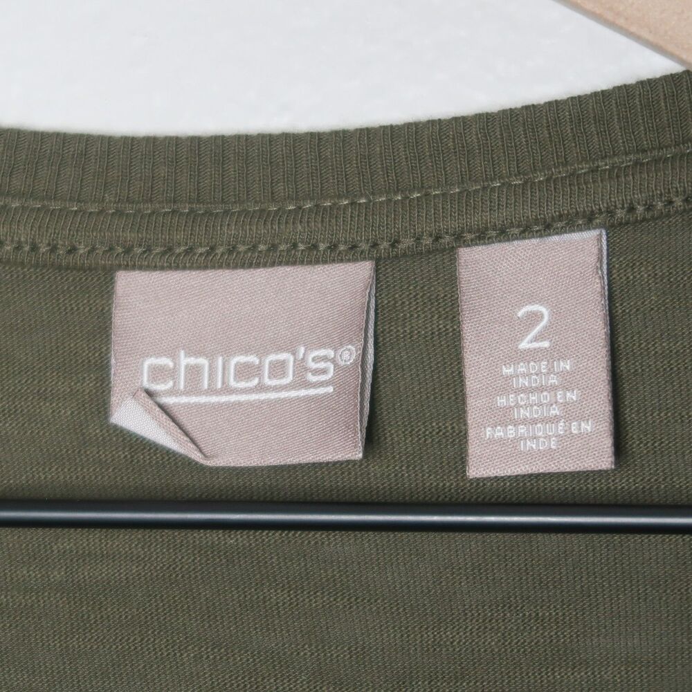 Chico's Womens 3/4 Sleeve T-Shirt Size 2 Large Olive Green Buttons Wrap Neutrals - Picture 3 of 10